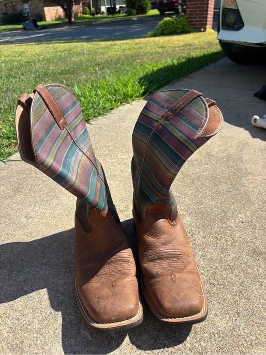 Ariat Other - Ariat Brown Leather Cowboy Boots with Multicolor Striped Shaft
